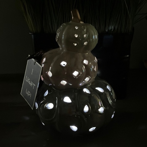 GORGEOUS! LUSTROUS LIGHT UP CERAMIC PUMPKIN PINK, SILVER AND CREAM - Picture 3 of 14